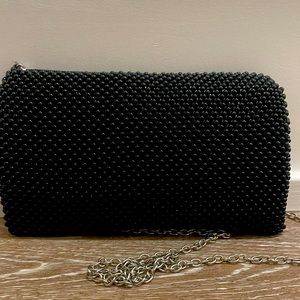 Black Beaded Purse with silver chain shoulder strap
